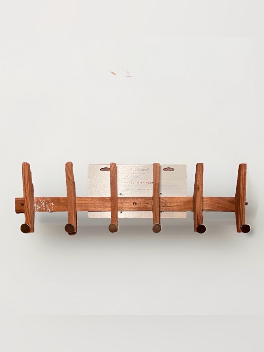 Hearth & Hand with Magnolia Wood Wall Shelf w/ Hooks Brown 26x3x7in 5 Hooks MCM